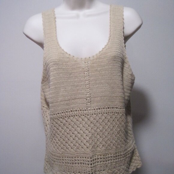 Apostrophe Ladies Medium Knitted Crochet Ramie Tan Beige Sleeveless Tank Top - Picture 2 of 7